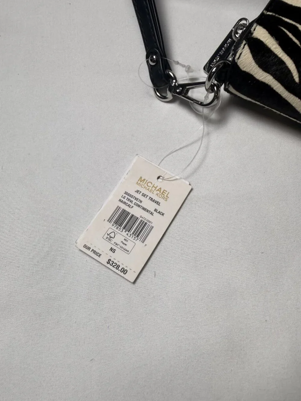 Michael Kors Jet Set Travel Zebra Print Calf Hair Continental Wallet Black White
